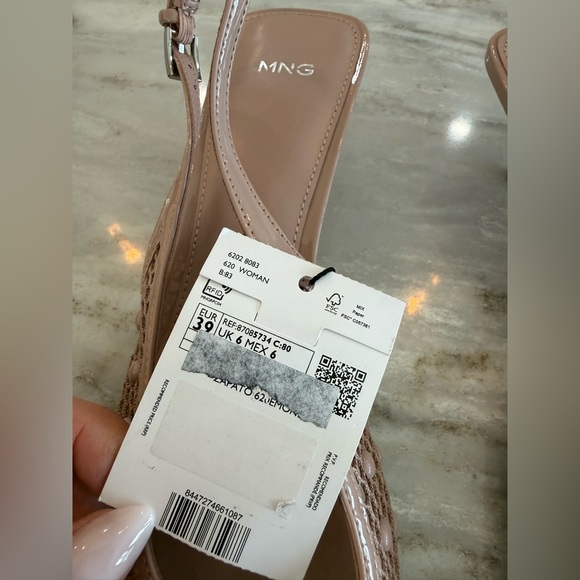 Mango MNG Blush Nude Mesh Slingback Kitten Heels Decorative Balls Euro 39 US 8.5 - Picture 8 of 11